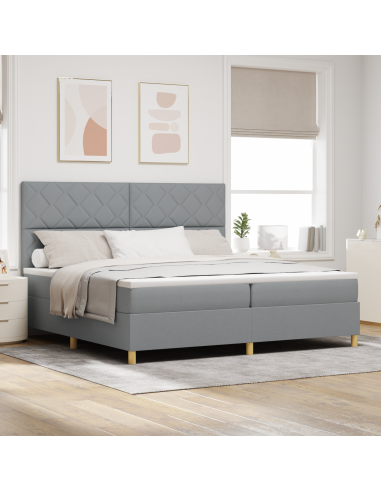 Letto a Sorgente LED Grigio chiaro 200 x 200 cm Tessuto