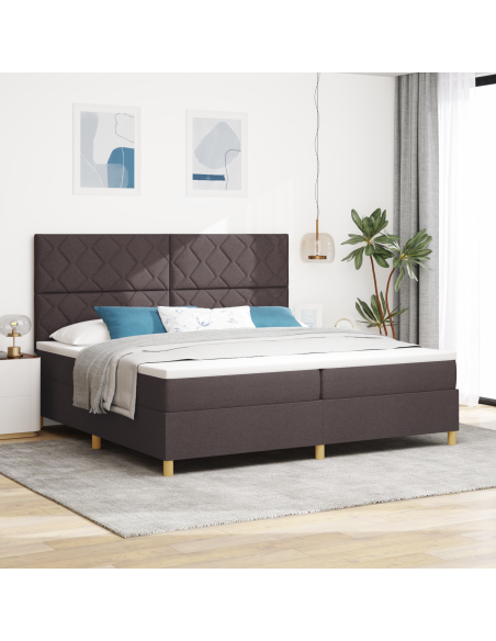 Letto a Sorgente LED Marrone Scuro 200 x 200 cm Tessuto