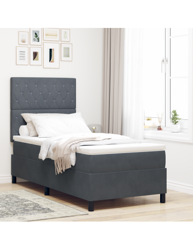 Letto a Sorgente LED Grigio scuro 90 x 190 cm Tessuto