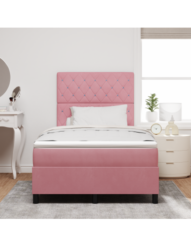 Letto a Sorgente LED con materasso Rosa 120 x 200 cm Tessuto