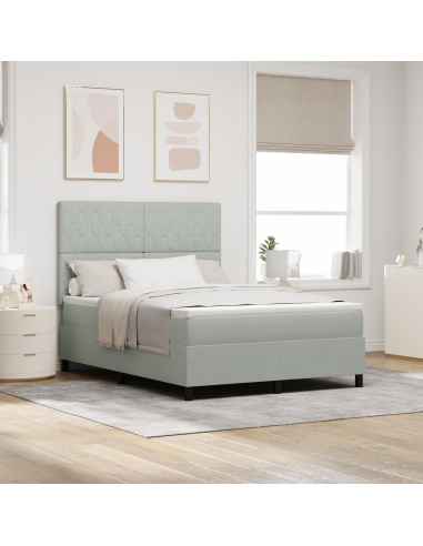 Letto a Sorgente LED Grigio chiaro 140 x 200 cm Tessuto