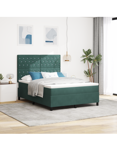 Letto a Sorgente LED Verde Scuro 140 x 200 cm Tessuto