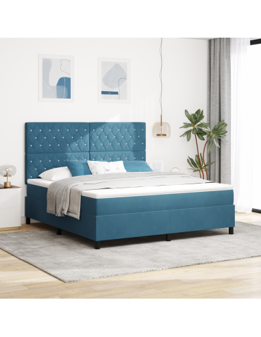 Letto a Sorgente LED Blu Scuro 180 x 200 cm Tessuto