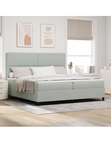 Letto a Sorgente LED Grigio chiaro 200 x 200 cm Tessuto