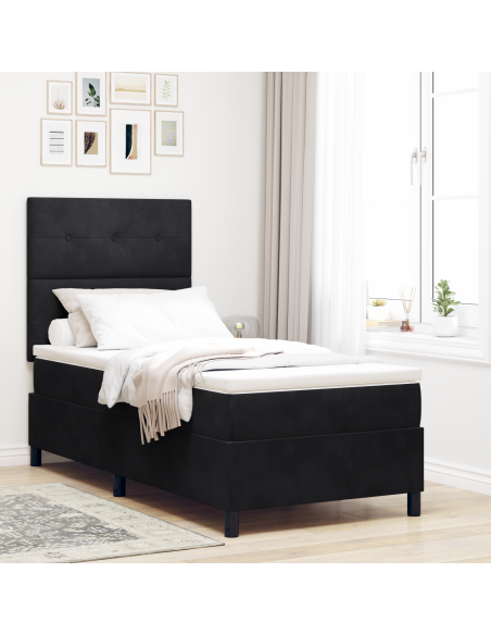 Letto a Sorgente LED con materasso Nero 90 x 190 cm Tessuto