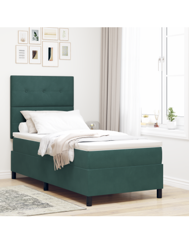 Letto a Sorgente LED Verde Scuro 100 x 200 cm Tessuto