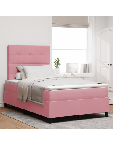 Letto a Sorgente LED con materasso Rosa 120 x 190 cm Tessuto