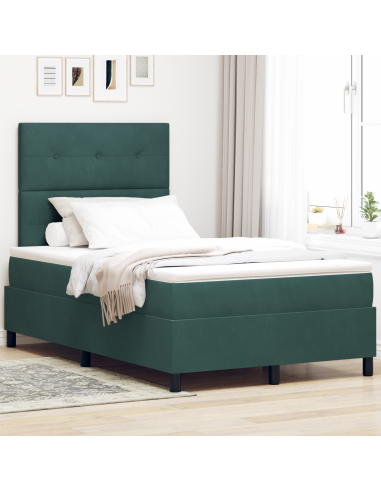Letto a Sorgente LED Verde Scuro 120 x 200 cm Tessuto