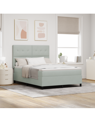 Letto a Sorgente LED Grigio chiaro 140 x 190 cm Tessuto