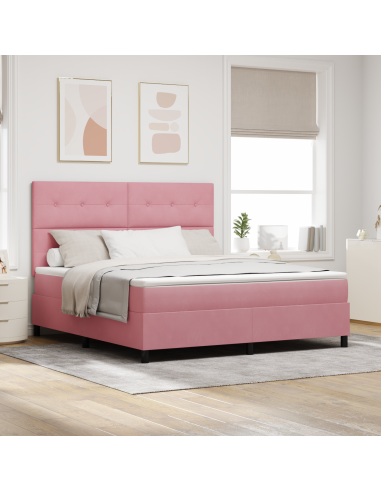 Letto a Sorgente LED con materasso Rosa 180 x 200 cm Tessuto