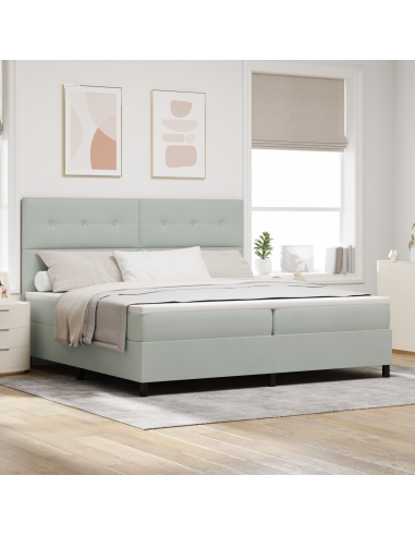 Letto a Sorgente LED Grigio chiaro 200 x 200 cm Tessuto