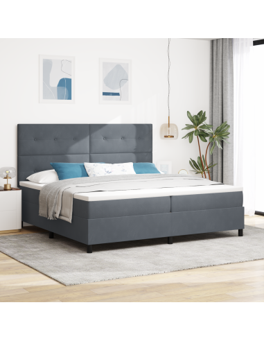 Letto a Sorgente LED Grigio scuro 200 x 200 cm Tessuto