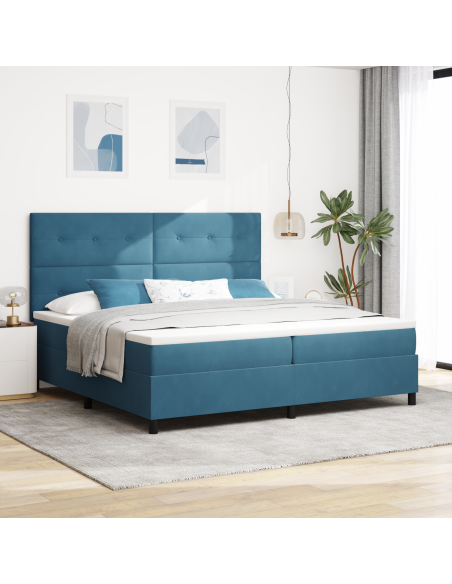 Letto a Sorgente LED Blu Scuro 200 x 200 cm Tessuto