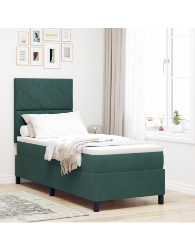 Letto a Sorgente LED Verde Scuro 80 x 200 cm Tessuto