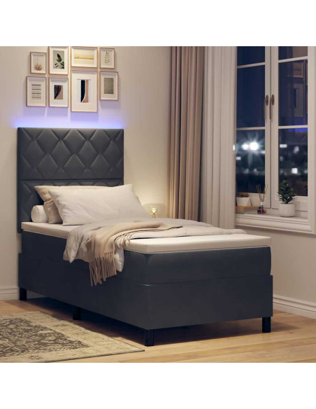 Letto a Sorgente LED Grigio scuro 90 x 190 cm Tessuto