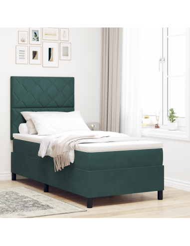 Letto a Sorgente LED Verde Scuro 90 x 200 cm Tessuto