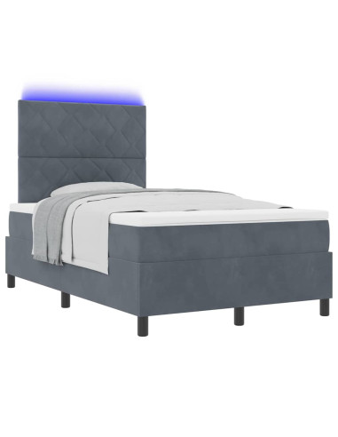 Letto a Sorgente LED Grigio scuro 120 x 190 cm Velluto