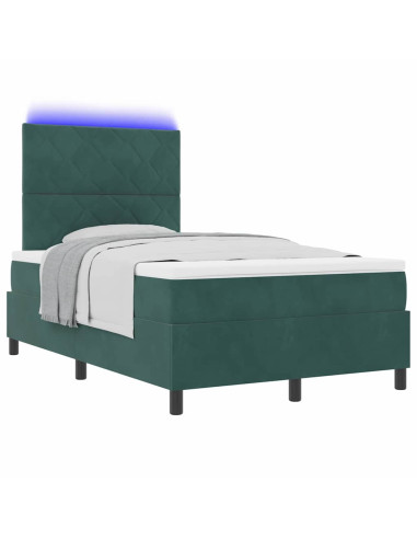 Letto a Sorgente LED Verde Scuro 120 x 190 cm Velluto