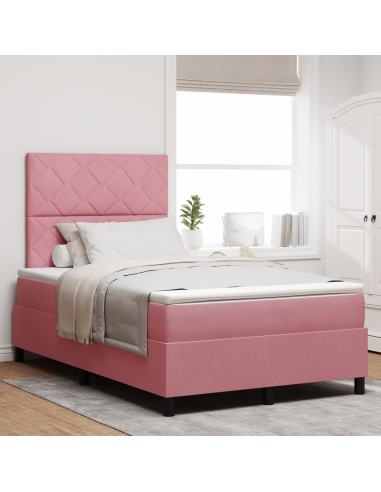 Letto a Sorgente LED con materasso Rosa 120 x 190 cm Tessuto