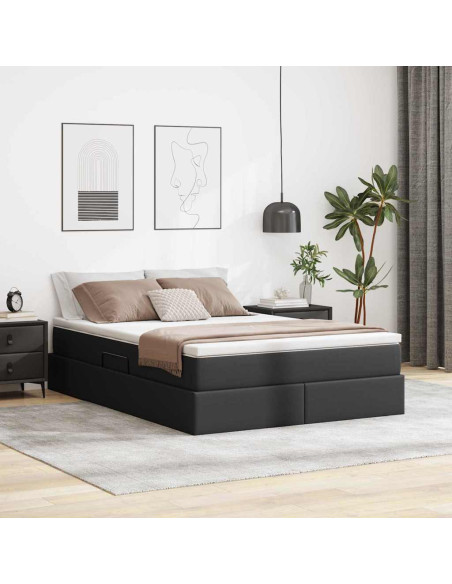 Letto con contenitore e materasso Nero 140 x 190 cm