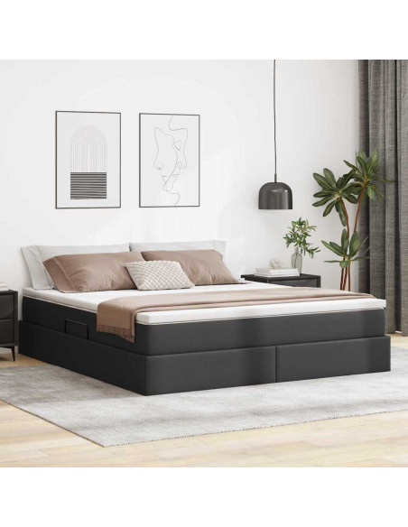 Letto con contenitore e materasso Nero 160 x 200 cm