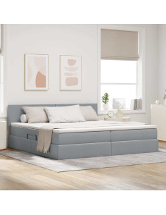 Letto con contenitore e materasso Grigio chiaro 200 x 200 cm