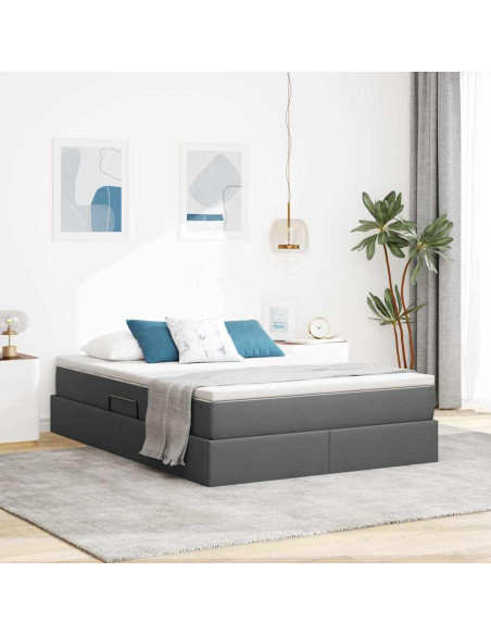 Letto con contenitore e materasso Grigio scuro 140 x 200 cm