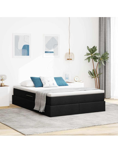 Letto con contenitore e materasso Nero 140 x 200 cm Poliestere