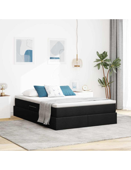 Letto con contenitore e materasso Nero 140 x 200 cm Poliestere