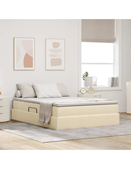 Letto con contenitore e materasso Crema 140 x 200 cm Poliestere