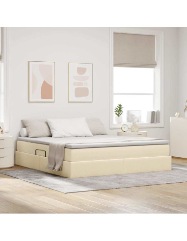 Letto con contenitore e materasso Crema 180 x 200 cm Poliestere