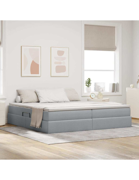 Letto con contenitore e materasso Grigio chiaro 200 x 200 cm