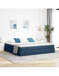 Letto con contenitore e materasso Blu 200 x 200 cm Poliestere
