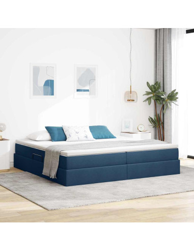 Letto con contenitore e materasso Blu 200 x 200 cm Poliestere