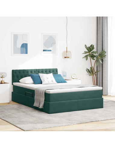Letto con Contenitore Verde Scuro 140 x 190 cm Velluto