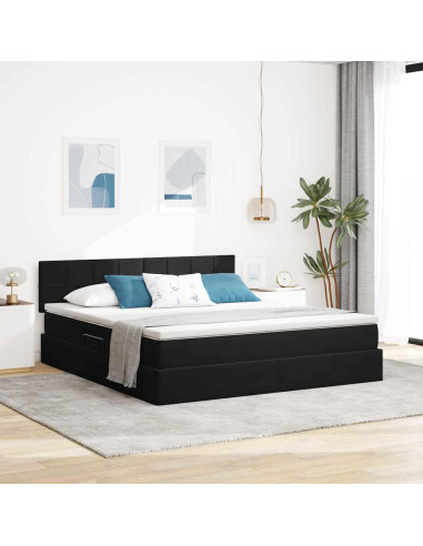 Letto con Contenitore con materasso Nero 180 x 200 cm Velluto