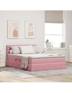 Letto con Contenitore con materasso Rosa 140 x 200 cm Velluto