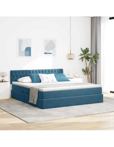 Letto con Contenitore Blu Scuro 160 x 200 cm Velluto