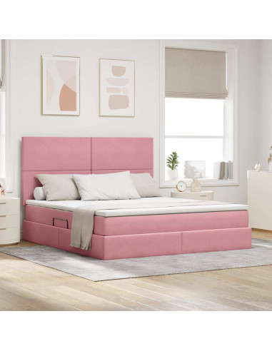 Letto con contenitore e materasso Rosa 180 x 200 cm Velluto