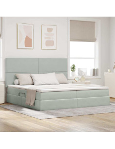 Letto con contenitore e materasso Grigio chiaro 200 x 200 cm