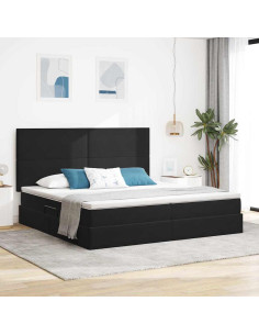 Letto con contenitore e materasso Nero 200 x 200 cm Velluto