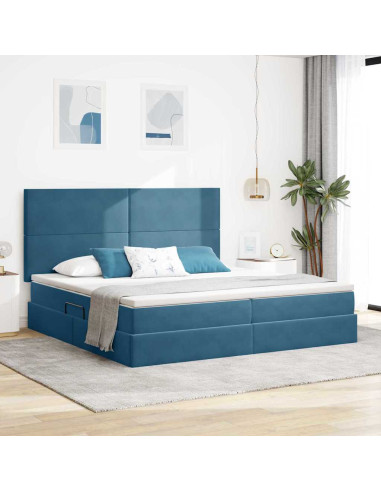 Letto con contenitore e materasso Blu Scuro 200 x 200 cm