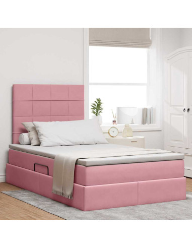 Letto con contenitore e materasso Rosa 120 x 200 cm Velluto