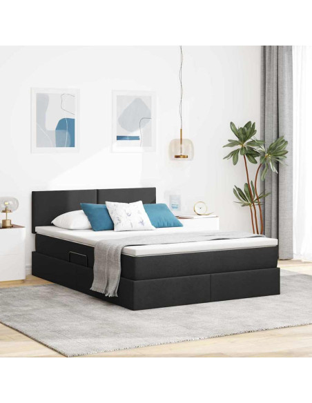 Letto con contenitore e materasso Nero 140 x 200 cm