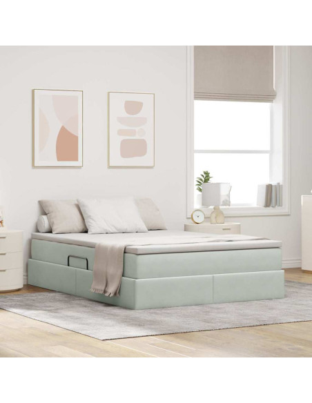 Letto con contenitore e materasso Grigio chiaro 140 x 190 cm