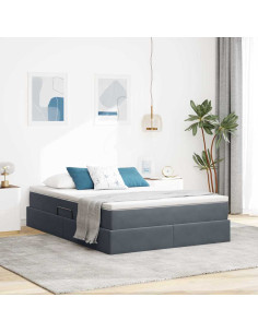 Letto con contenitore e materasso Grigio scuro 140 x 190 cm