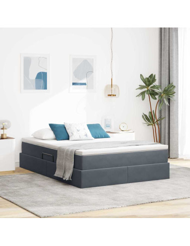 Letto con contenitore e materasso Grigio scuro 140 x 190 cm