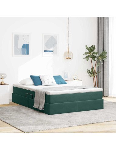 Letto con contenitore e materasso Verde Scuro 140 x 190 cm