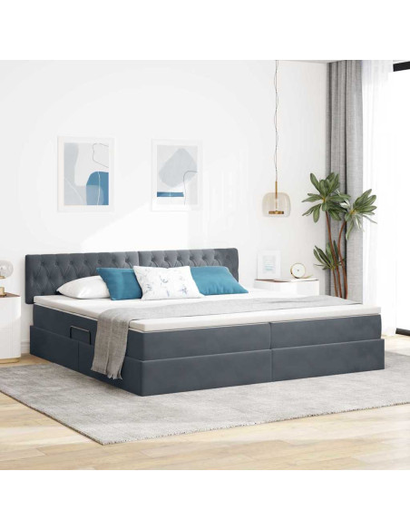 Letto con Contenitore Grigio scuro 200 x 200 cm Velluto