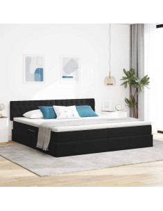Letto con Contenitore con materasso Nero 200 x 200 cm Velluto